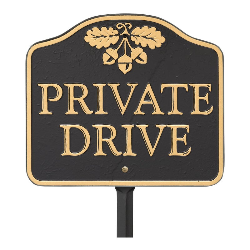 Whitehall 14141 "Cast Aluminum, Durable Wall or Lawn Mounting Private Drive with Acorn Design Sign, Black/Gold - Image 1